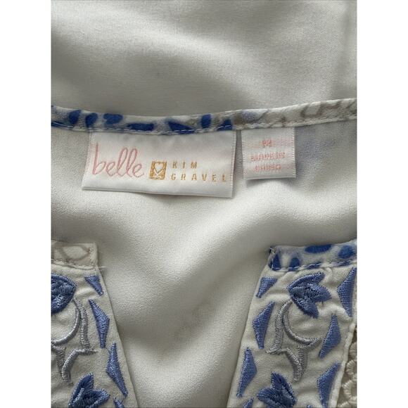 Belle by Kim Gravel Find Your Fire Boho Chic Blouse White And Blue Size Medium - Picture 2 of 8